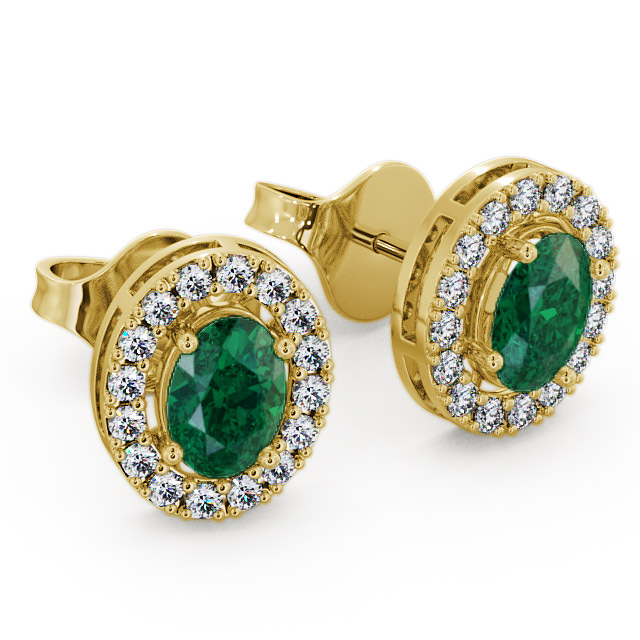 Halo Emerald and Diamond 1.46ct Earrings 18K Yellow Gold - Eyam ERG17GEM_YG_EM_FLAT