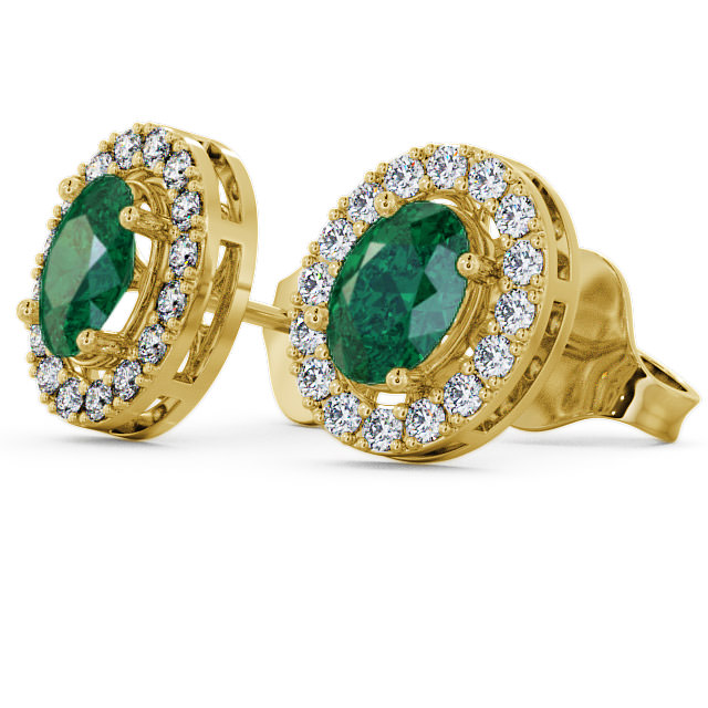 Halo Emerald and Diamond 1.46ct Earrings 18K Yellow Gold - Eyam ERG17GEM_YG_EM_SIDE
