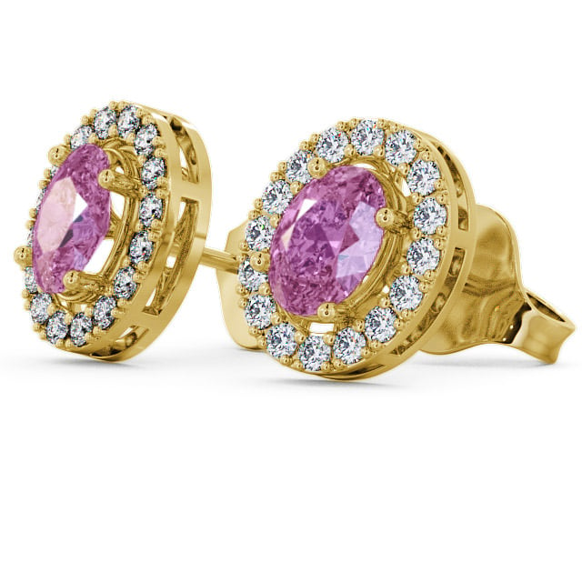 Halo Pink Sapphire and Diamond 1.62ct Earrings 18K Yellow Gold - Eyam ERG17GEM_YG_PS_THUMB1