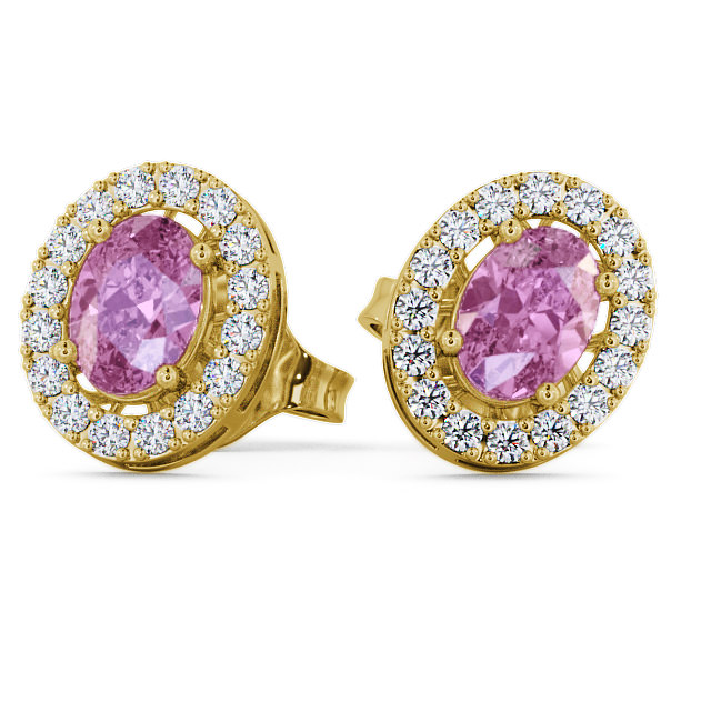  Halo Pink Sapphire and Diamond 1.62ct Earrings 18K Yellow Gold - Eyam ERG17GEM_YG_PS_THUMB2 