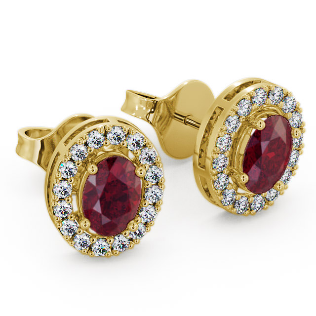 Halo Ruby and Diamond 1.62ct Earrings 18K Yellow Gold - Eyam ERG17GEM_YG_RU_FLAT