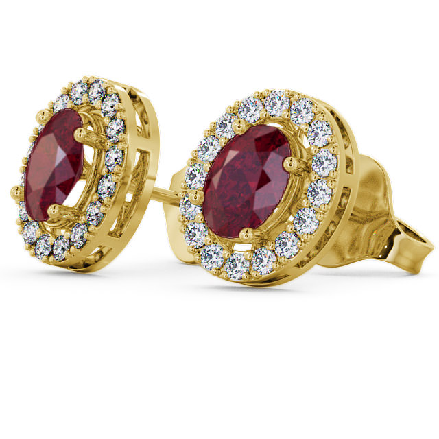 Halo Ruby and Diamond 1.62ct Earrings 9K Yellow Gold - Eyam ERG17GEM_YG_RU_SIDE