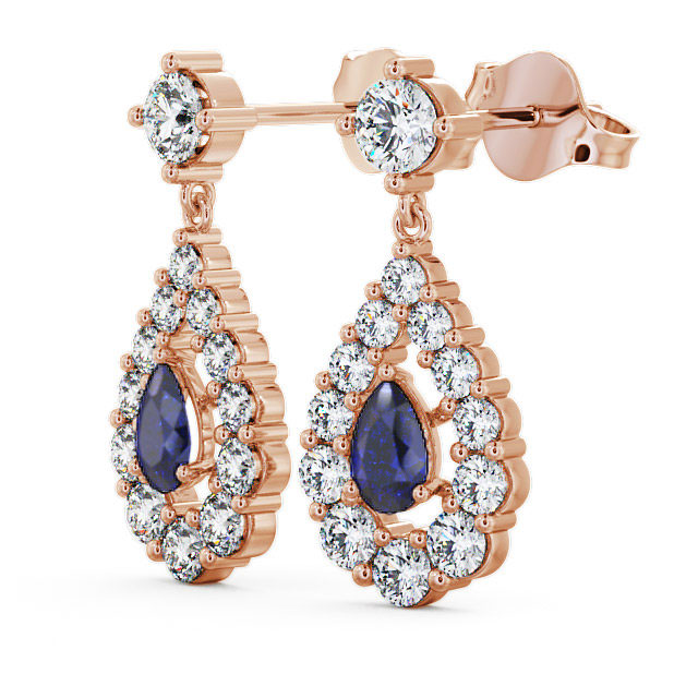 Drop Style Blue Sapphire and Diamond 1.88ct Earrings 9K Rose Gold - Gulviel ERG18GEM_RG_BS_SIDE