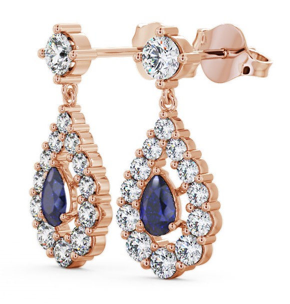 Drop Style Blue Sapphire and Diamond 1.88ct Earrings 18K Rose Gold - Gulviel ERG18GEM_RG_BS_THUMB1
