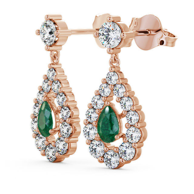 Drop Style Emerald And Diamond 1.78ct Earrings 9K Rose Gold