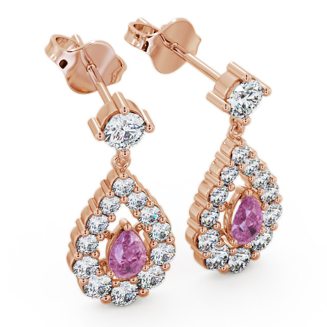 Drop Style Pink Sapphire and Diamond 1.88ct Earrings 18K Rose Gold - Gulviel ERG18GEM_RG_PS_FLAT