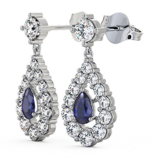 Drop Style Blue Sapphire and Diamond 1.88ct Earrings 9K White Gold - Gulviel ERG18GEM_WG_BS_THUMB1