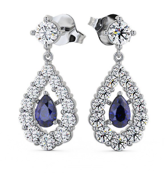  Drop Style Blue Sapphire and Diamond 1.88ct Earrings 9K White Gold - Gulviel ERG18GEM_WG_BS_THUMB2 