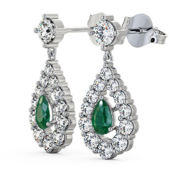 Drop Style Emerald and Diamond 1.78ct Earrings 18K White Gold - Gulviel ERG18GEM_WG_EM_SIDE