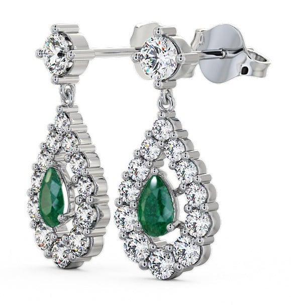  Drop Style Emerald and Diamond 1.78ct Earrings 9K White Gold - Gulviel ERG18GEM_WG_EM_THUMB1 