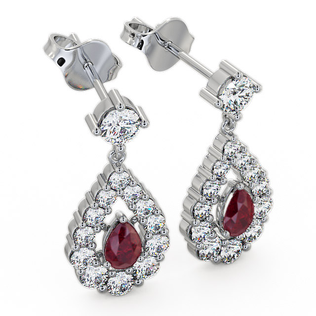 Drop Style Ruby and Diamond 1.88ct Earrings 18K White Gold - Gulviel ERG18GEM_WG_RU_FLAT