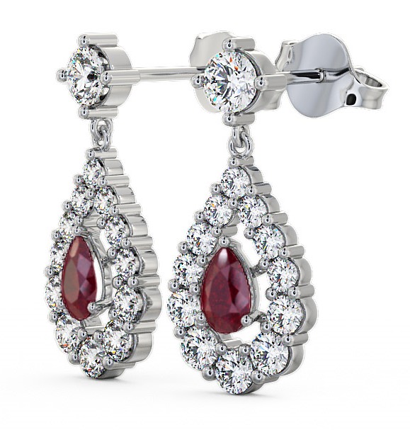  Drop Style Ruby and Diamond 1.88ct Earrings 18K White Gold - Gulviel ERG18GEM_WG_RU_THUMB1 