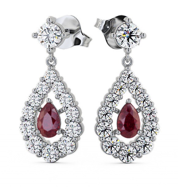  Drop Style Ruby and Diamond 1.88ct Earrings 18K White Gold - Gulviel ERG18GEM_WG_RU_THUMB2 