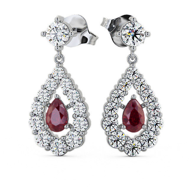 Drop Style Ruby and Diamond 1.88ct Earrings 18K White Gold - Gulviel ERG18GEM_WG_RU_UP