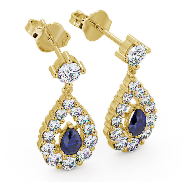 Drop Style Blue Sapphire and Diamond 1.88ct Earrings 9K Yellow Gold - Gulviel ERG18GEM_YG_BS_FLAT
