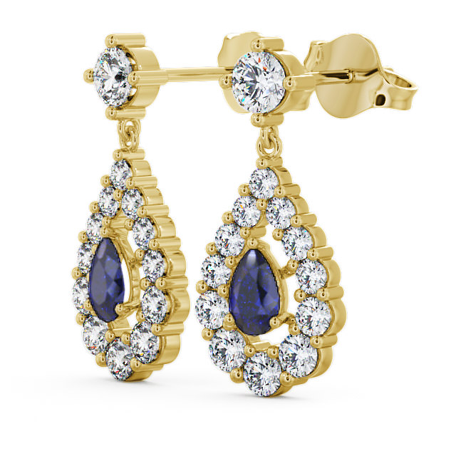 Drop Style Blue Sapphire and Diamond 1.88ct Earrings 9K Yellow Gold - Gulviel