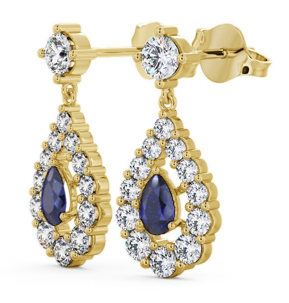 Drop Style Blue Sapphire and Diamond 1.88ct Earrings 18K Yellow Gold - Gulviel ERG18GEM_YG_BS_THUMB1