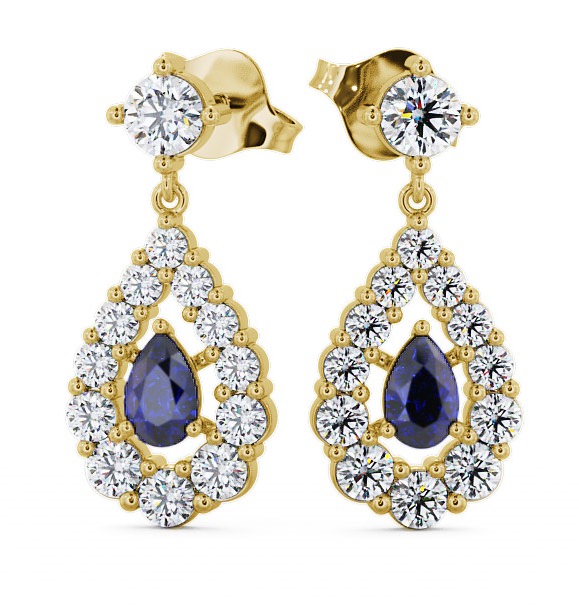 Drop Style Blue Sapphire and Diamond 1.88ct Earrings 9K Yellow Gold ERG18GEM_YG_BS_THUMB2 