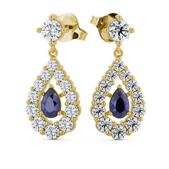 Drop Style Blue Sapphire and Diamond 1.88ct Earrings 9K Yellow Gold - Gulviel ERG18GEM_YG_BS_UP