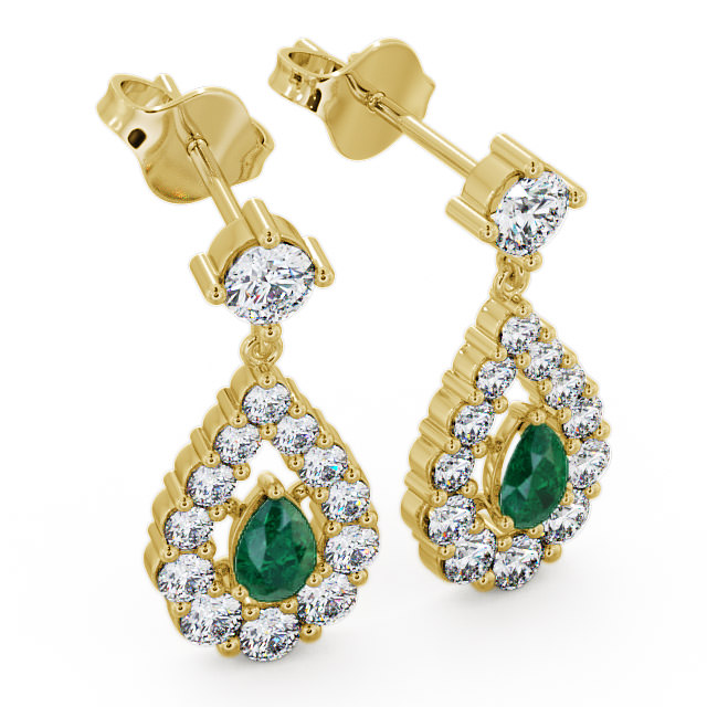 Drop Style Emerald and Diamond 1.78ct Earrings 18K Yellow Gold - Gulviel ERG18GEM_YG_EM_FLAT