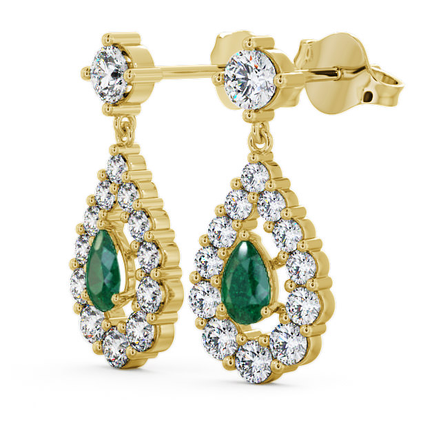 Drop Style Emerald and Diamond 1.78ct Earrings 18K Yellow Gold - Gulviel