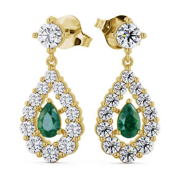  Drop Style Emerald and Diamond 1.78ct Earrings 9K Yellow Gold - Gulviel ERG18GEM_YG_EM_THUMB2 