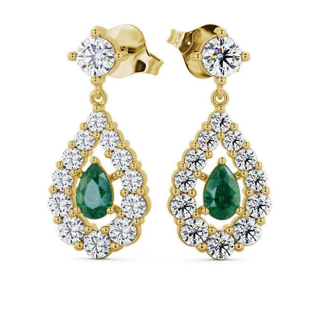 Drop Style Emerald and Diamond 1.78ct Earrings 18K Yellow Gold - Gulviel ERG18GEM_YG_EM_UP
