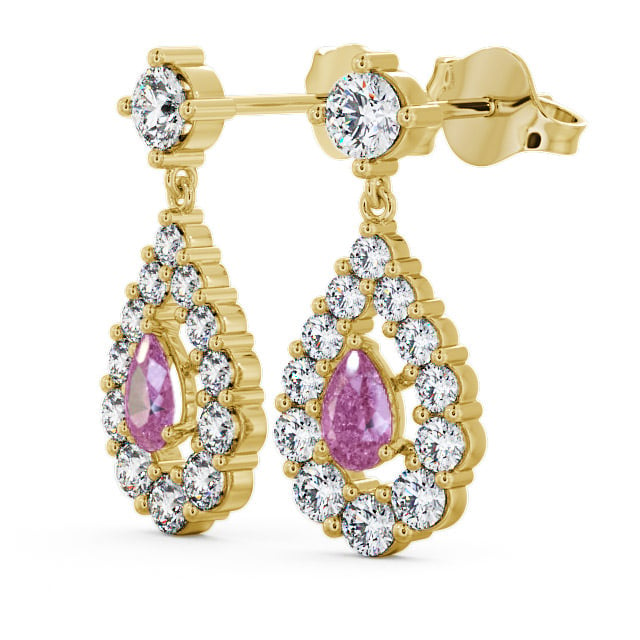 Drop Style Pink Sapphire and Diamond 1.88ct Earrings 18K Yellow Gold - Gulviel
