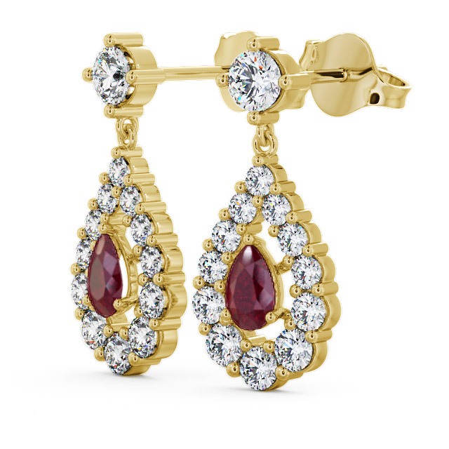 Drop Style Ruby and Diamond 1.88ct Earrings 18K Yellow Gold - Gulviel ERG18GEM_YG_RU_SIDE