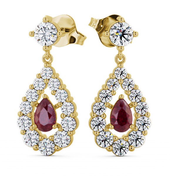  Drop Style Ruby and Diamond 1.88ct Earrings 9K Yellow Gold - Gulviel ERG18GEM_YG_RU_THUMB2 