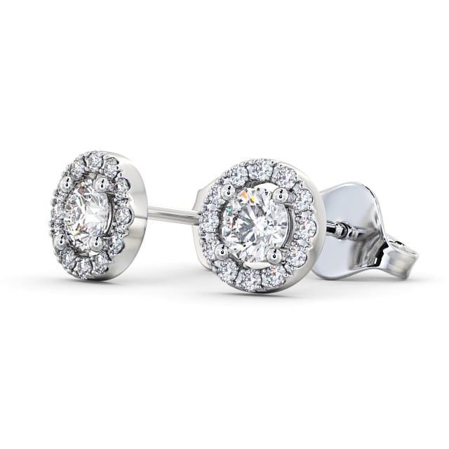Halo Round Diamond Earrings 18K White Gold - Adare