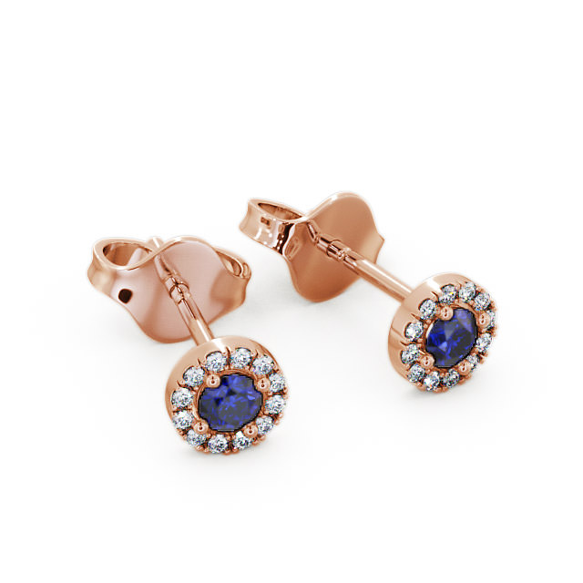 Halo Blue Sapphire and Diamond 0.40ct Earrings 9K Rose Gold - Adare ERG1GEM_RG_BS_FLAT
