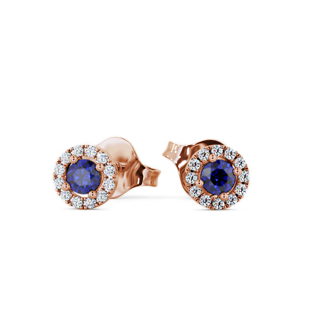 Halo Blue Sapphire and Diamond 0.40ct Earrings 9K Rose Gold - Adare ERG1GEM_RG_BS_UP
