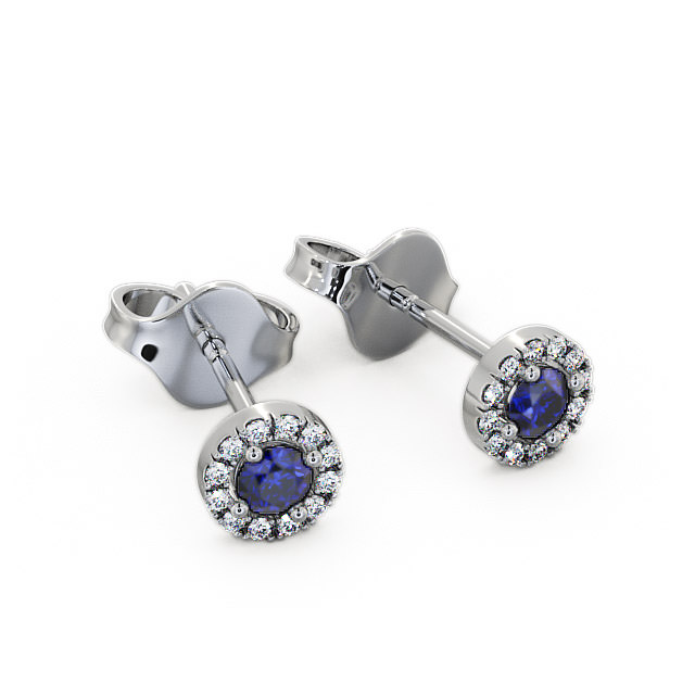 Halo Blue Sapphire and Diamond 0.40ct Earrings 18K White Gold - Adare ERG1GEM_WG_BS_FLAT