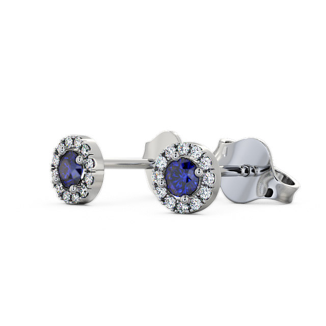 Halo Blue Sapphire and Diamond 0.40ct Earrings 18K White Gold - Adare