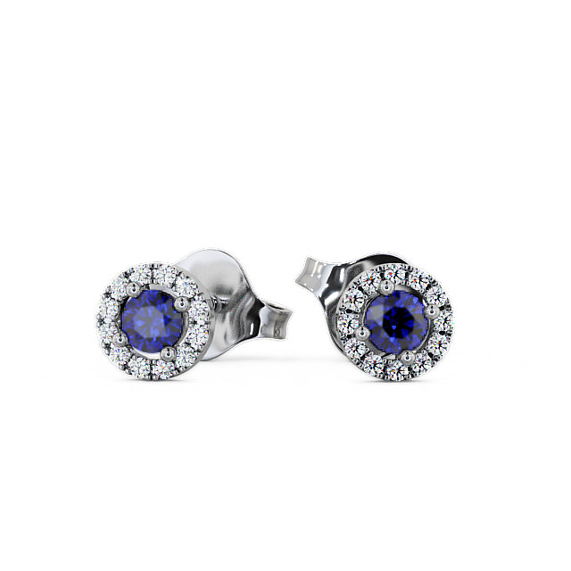 Halo Blue Sapphire and Diamond 0.40ct Earrings 18K White Gold - Adare ERG1GEM_WG_BS_UP