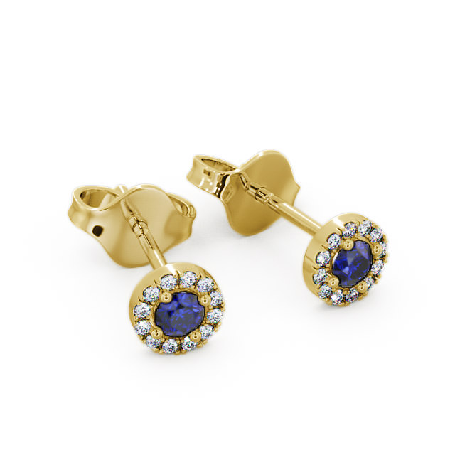 Halo Blue Sapphire and Diamond 0.40ct Earrings 9K Yellow Gold - Adare ERG1GEM_YG_BS_FLAT