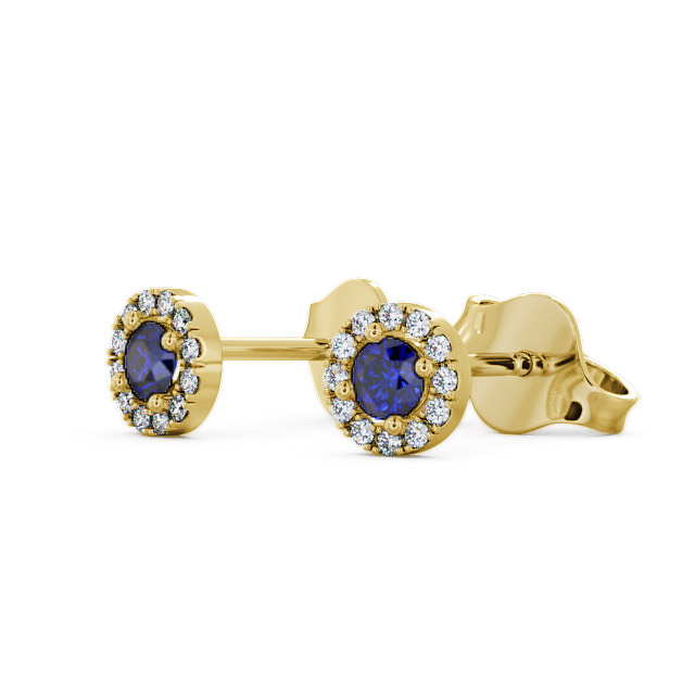 Halo Blue Sapphire and Diamond 0.40ct Earrings 9K Yellow Gold - Adare ERG1GEM_YG_BS_SIDE