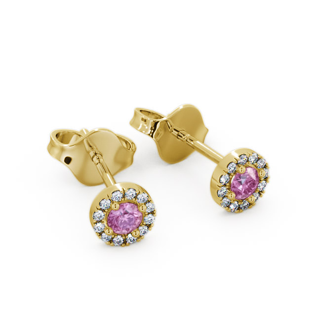 Halo Pink Sapphire and Diamond 0.40ct Earrings 9K Yellow Gold - Adare ERG1GEM_YG_PS_FLAT
