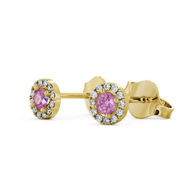 Halo Pink Sapphire and Diamond 0.40ct Earrings 9K Yellow Gold - Adare ERG1GEM_YG_PS_SIDE