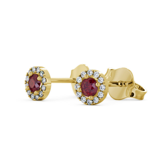 Halo Ruby and Diamond 0.40ct Earrings 9K Yellow Gold - Adare ERG1GEM_YG_RU_SIDE