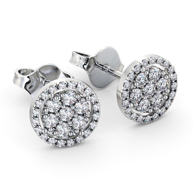Cluster Round Diamond Earrings 9K White Gold - Avra ERG20_WG_FLAT