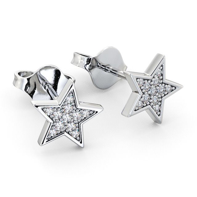 Star Shape Round Diamond Earrings 9K White Gold - Mayfair ERG23_WG_FLAT