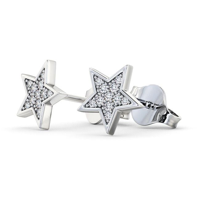 Star Shape Round Diamond Earrings 18K White Gold - Mayfair ERG23_WG_SIDE