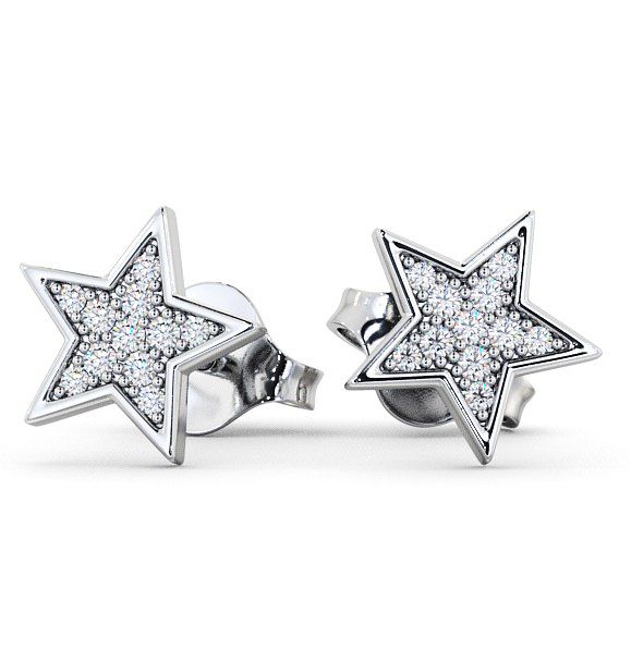  Star Shape Round Diamond Earrings 18K White Gold - Mayfair ERG23_WG_THUMB2 