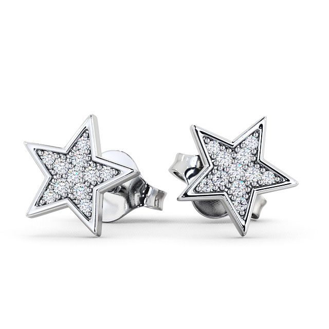 Star Shape Round Diamond Earrings 18K White Gold - Mayfair ERG23_WG_UP