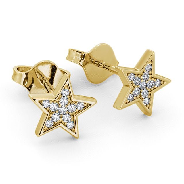 Star Shape Round Diamond Earrings 18K Yellow Gold - Mayfair ERG23_YG_FLAT