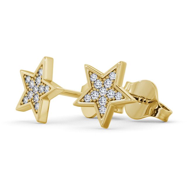 Star Shape Round Diamond Earrings 9K Yellow Gold - Mayfair ERG23_YG_SIDE