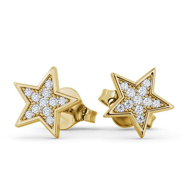 Star Shape Round Diamond Earrings 9K Yellow Gold - Mayfair ERG23_YG_UP