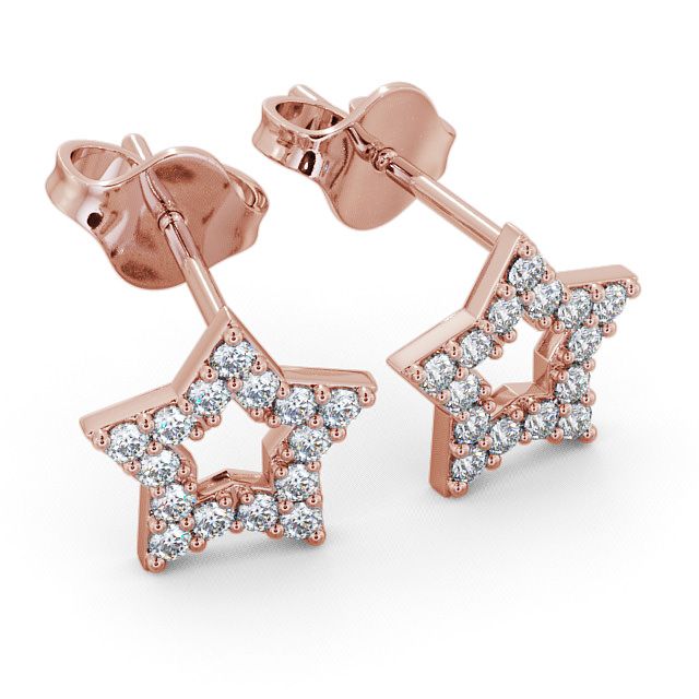 Star Shape Round Diamond Earrings 18K Rose Gold - Roxby ERG24_RG_FLAT